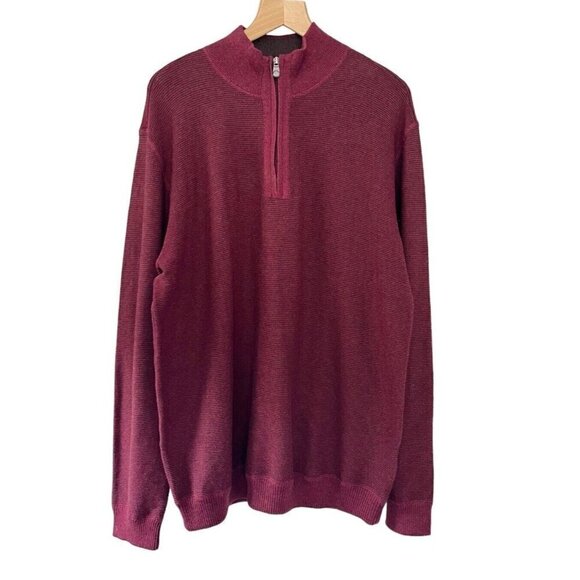 NAT NAST Men's Sz L 1/4 Zip Burgundy Ribbed Pullover Sweater Elbow Patches - Picture 1 of 10